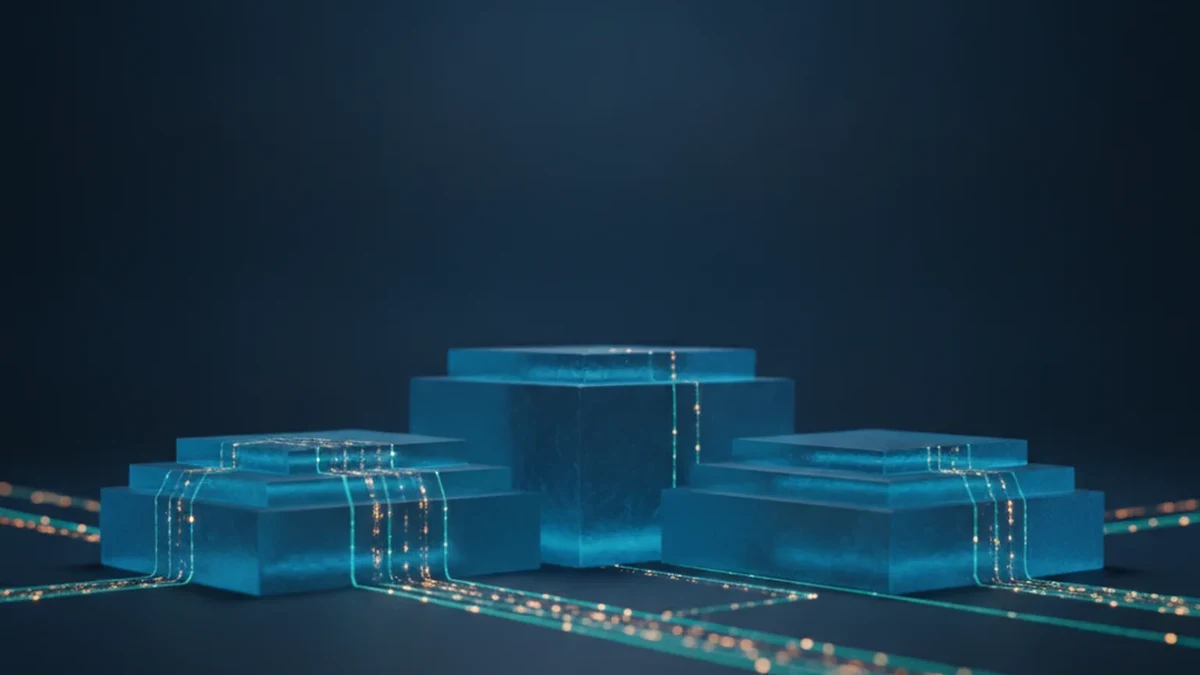 Abstract visualization of a glowing ranked podium representing top healthcare software companies